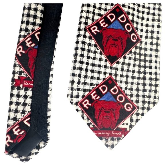 Red Dog Mens Necktie 100% Polyester Black & White Checkered With Red Dog Graphic - Picture 4 of 9